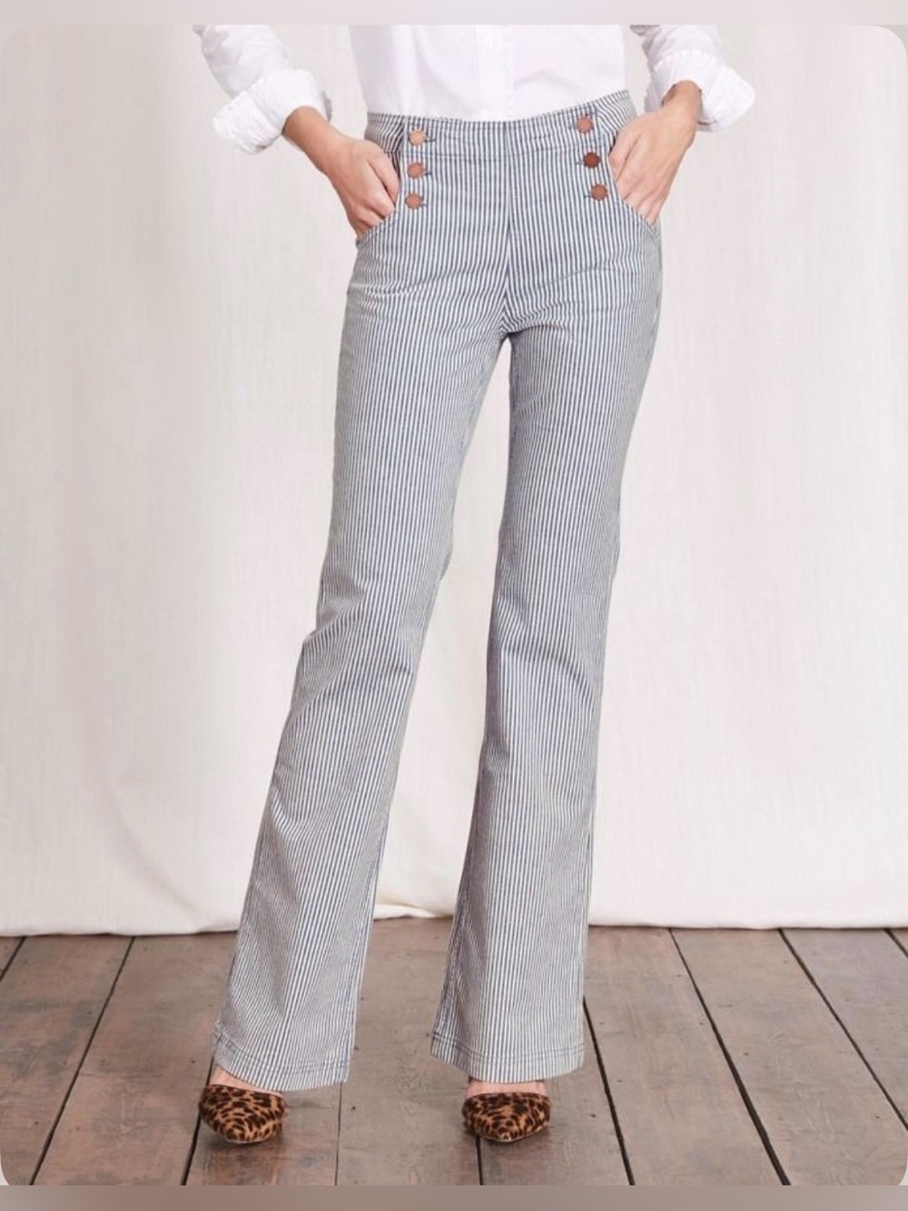 Boden Southampton Sailor Jeans in Blue / White Railroad Pinstripe. Size 4R